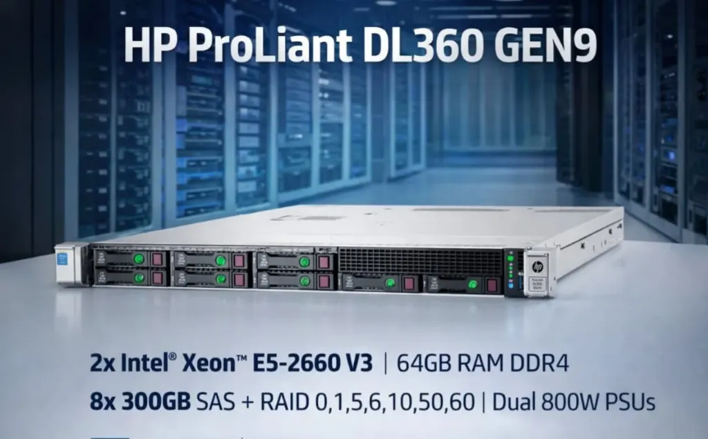 [3516] HP DL360-G9 SFF, 2x Xeon E5-2660V3, 64GB ECC RAM, 8 x 300GB SAS 2.5" | HPE ProLiant DL360 Gen9 1U Rack Server