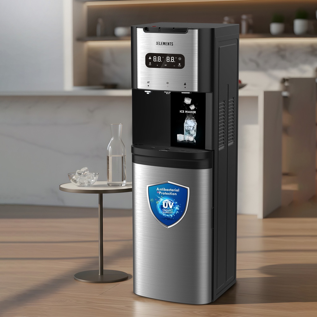 [5102] KB Elements Bottom-Load Water Dispenser with Ice Maker – Ice, Hot & Cold – ELW103D-B